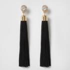 River Island Womens Diamante Clip On Tassel Drop Earrings