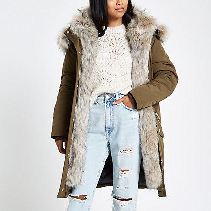 River Island Womens Petite Faux Fur Hooded Parka