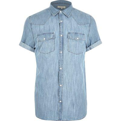 River Island Mens Casual Western Short Sleeve Denim Shirt