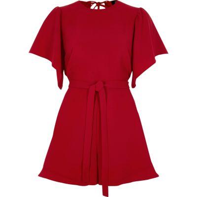 River Island Womens Tie Waist Short Sleeve Playsuit