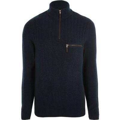 River Island Mens Funnel Neck Half Zip Sweater