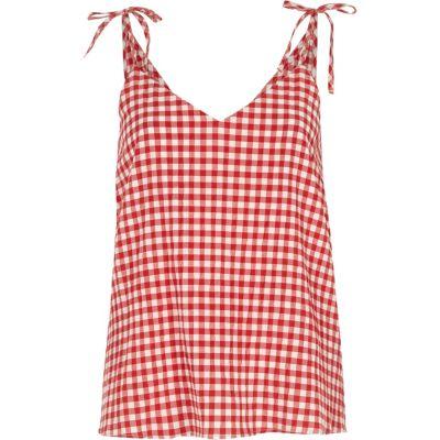 River Island Womens Check Bow Shoulder Cami Top