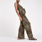 River Island Womens Leopard Print Pleated Wide Leg Trousers