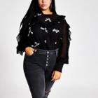 River Island Womens Plus Daisy Embroidered Frill Blouse