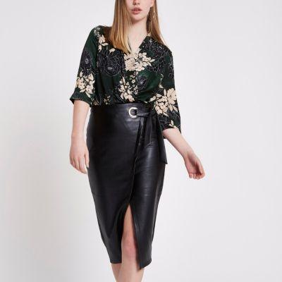River Island Womens Faux Leather Wrap Tie-up Pencil Skirt