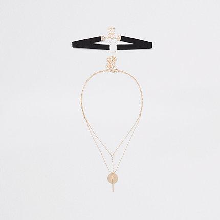 River Island Womens Gold Colour Facetted Choker Multipack