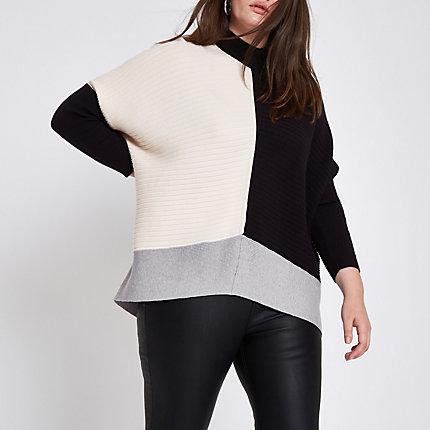River Island Womens Plus Ribbed Knit Color Block Sweater