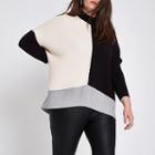 River Island Womens Plus Ribbed Knit Color Block Sweater