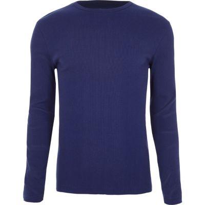 River Island Mens Rib Slim Fit Long Sleeve T-shirt