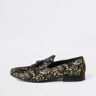 River Island Mens Gold Tone Embroidered Loafer