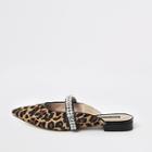 River Island Womens Leopard Gem Pointed Backless Loafers