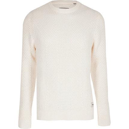 Mens Jack And Jones White Knit Jumper