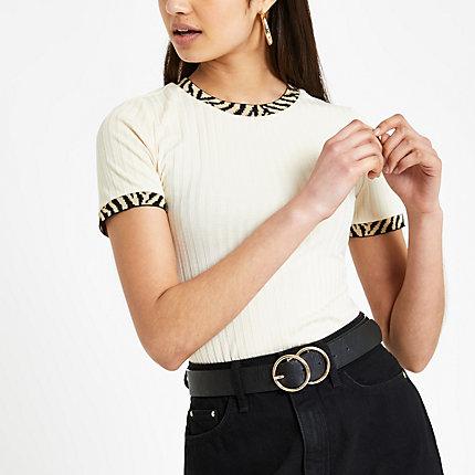 River Island Womens Zebra Print Trim T-shirt