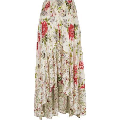 River Island Womens White Floral Print Sequin Maxi High-low Skirt