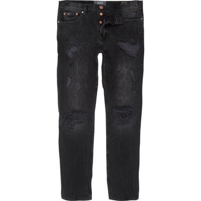 River Island Mens Wash Ripped Fade Sid Skinny Warp Jeans