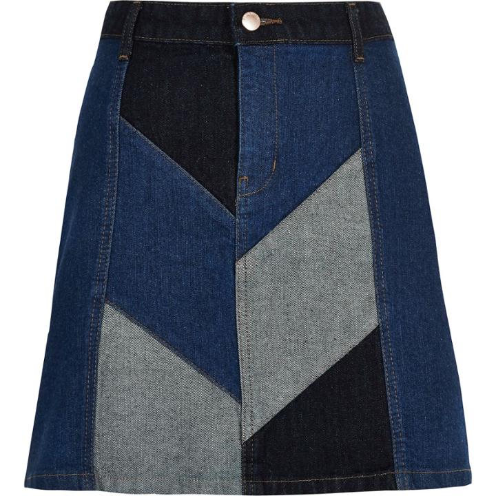 River Island Womens Denim Patchwork Mini Skirt