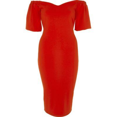 River Island Womens Puff Sleeve Bardot Bodycon Dress
