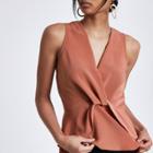 River Island Womens Copper Twist Front Frill Hem Top