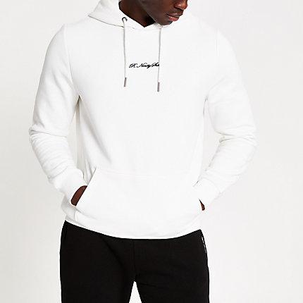 River Island Mens White 'r96' Slim Fit Hoodie