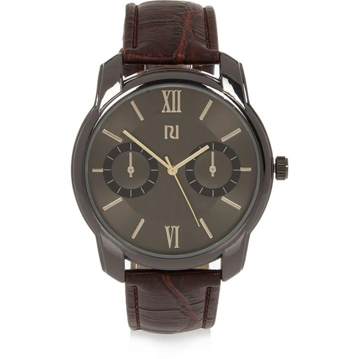 River Island Mensdark Croc Strap Watch