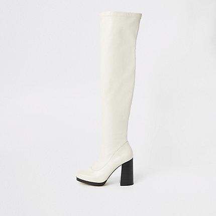 River Island Womens White Over The Knee Platform Boots