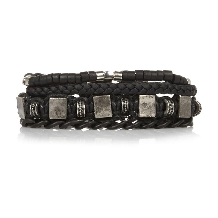 River Island Mensblack Woven Bracelets Pack