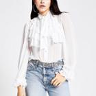 River Island Womens White Long Sleeve Ruffle Front Blouse