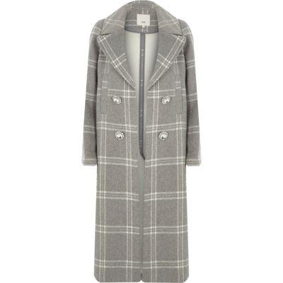 River Island Womens Check Brooch Double Breasted Coat