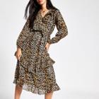 River Island Womens Leopard Print Frill Hem Midi Dress
