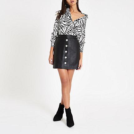 River Island Womens Faux Leather Button Front Mini Skirt