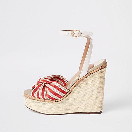 River Island Womens Stripe Bow Platform Wedges