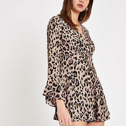 River Island Womens Leopard Print Wrap Playsuit