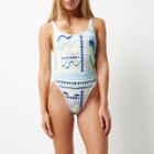 River Island Womens White Print High Leg Swimsuit