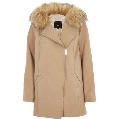 River Island Womens Faux Fur Trim Hooded Biker Coat