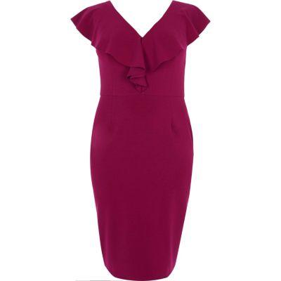 River Island Womens Plus Ruffle Plunge Front Bodycon Dress