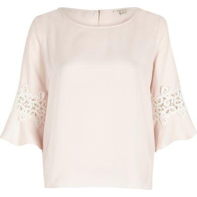 River Island Womens Lace Trim Bell Sleeve Top