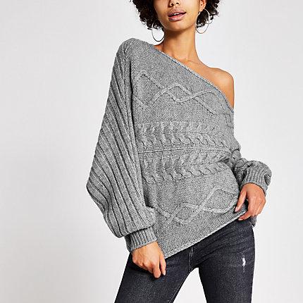 River Island Womens Asymmetric Cable Knitted Jumper