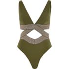 River Island Womens Petite Metallic Elastic Plunge Swimsuit