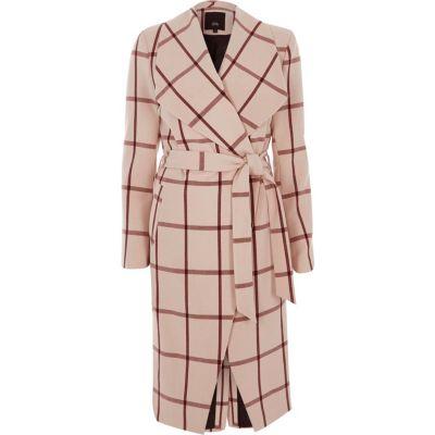 River Island Womens Blush Check Tie Waist Robe Coat