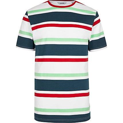 River Island Mens Only And Sons White Multi Stripe T-shirt