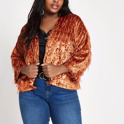River Island Womens Plus Velvet Kimono Sleeve Jacket