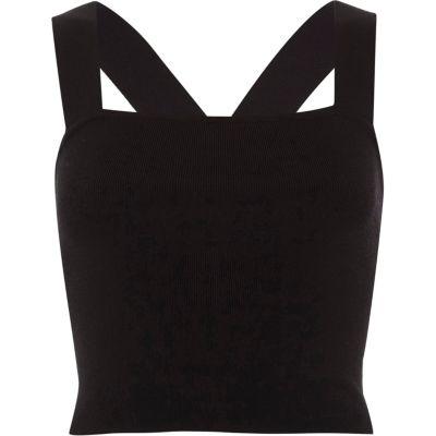 River Island Womens Knit Strappy Faux Pearl Back Crop Top