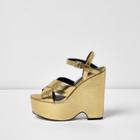 River Island Womens Gold Cross Strappy Platform Wedges
