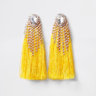 River Island Womens Diamante Tassel Drop Earrings