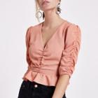 River Island Womens Petite Ruched Front Puff Sleeve Crop Top