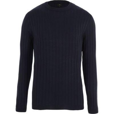 River Island Mens Rib Muscle Fit Crew Neck Jumper