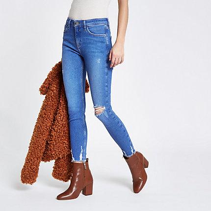 River Island Womens Bright Amelie Ripped Hem Skinny Jeans
