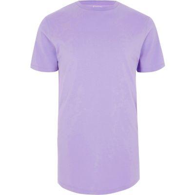 River Island Mens Purple Crew Neck Curved Hem T-shirt