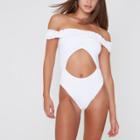 River Island Womens White Shirred Bardot Cut Out Swimsuit