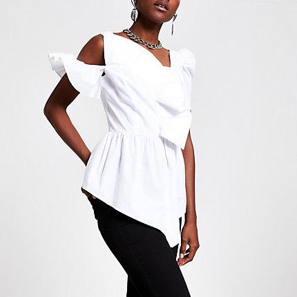 River Island Womens White Frill Asymmetric Top